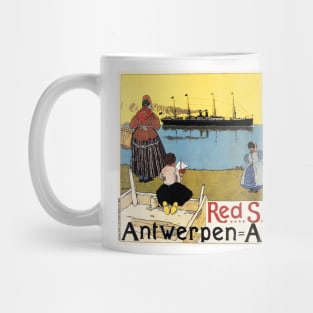 Antwerpen Amerika RED STAR LINE by Henri Cassiers c1899 Vintage Travel Wall Art Mug